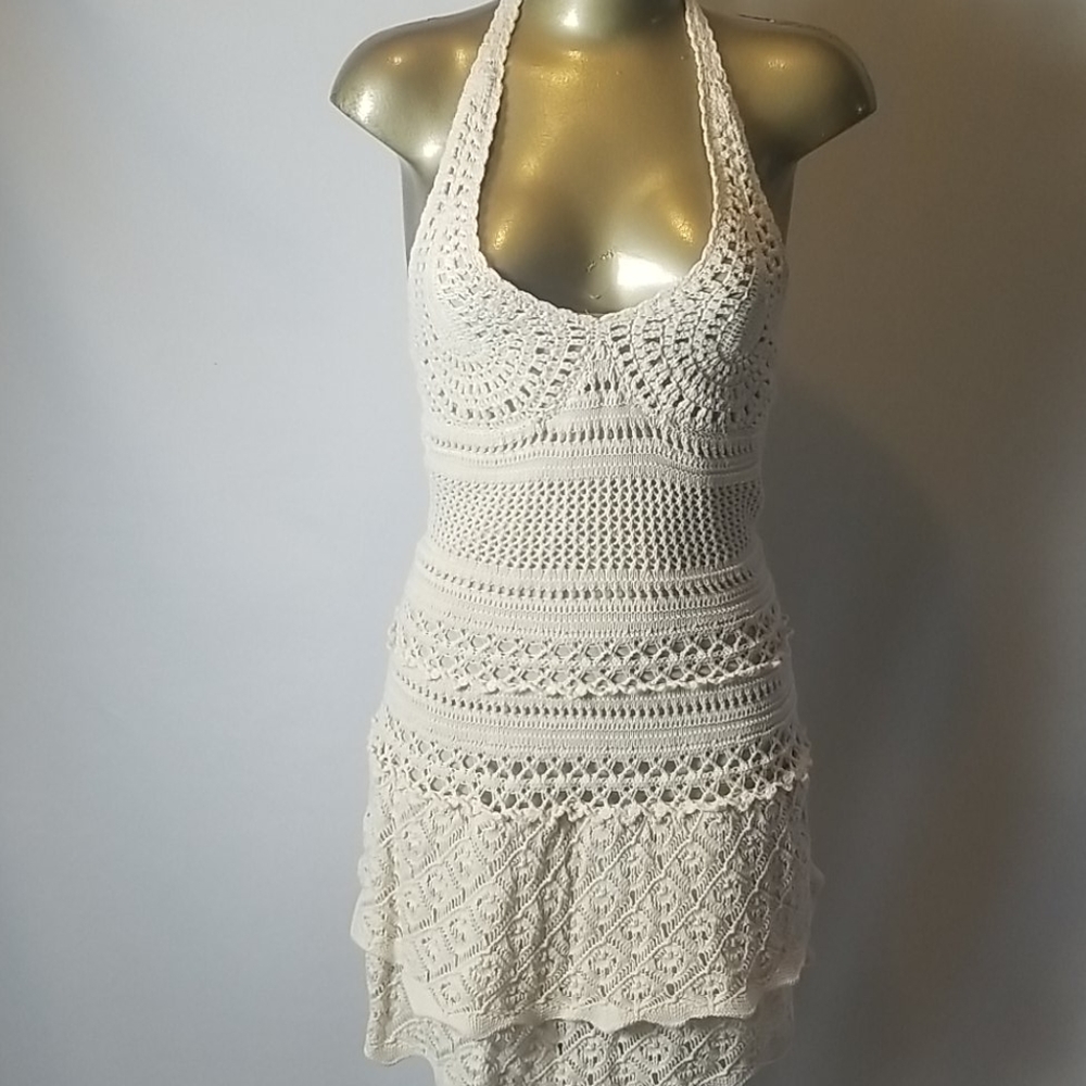 Moda International Cream Crochet Halter Dress